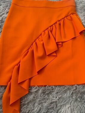 bebe Orange Asymmetrical Ruffle Mini Skirt